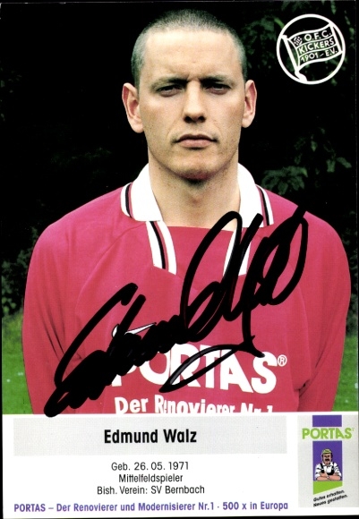 Karta autografu piłkarza Edmunda Walza, Kickers Offenbach, autograf