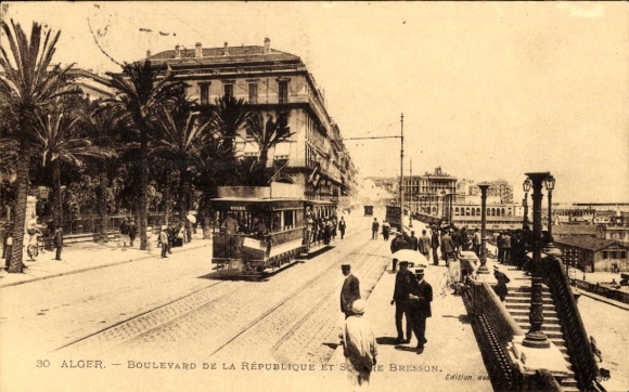 KP Algiers Alger Algieria, Boulevard de la République et Square Bresson, tramwaj