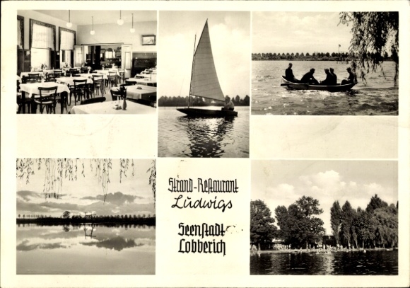 Postcard Lobberich Nettetal, beach restaurant Ludwigs, sailing boat