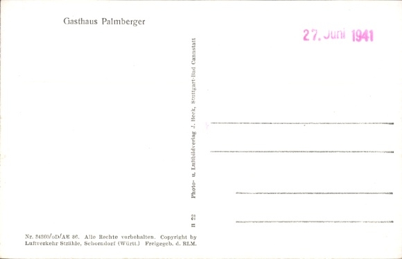 Postcard Polling near Weilheim Upper Bavaria, aerial photograph of Gasthaus Palmberger shown small