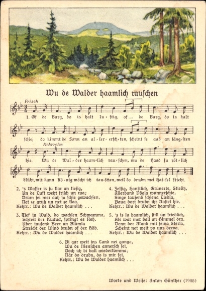 Song Postcard Anton Günther Erzgebirge dialect, Wu de Walder haamlich rustling