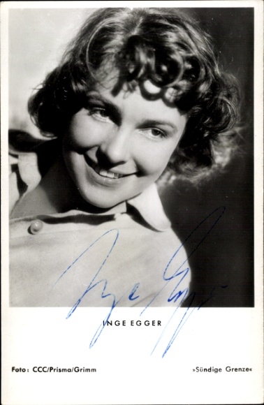 Postcard actress Inge Egger, Sinful Border, portrait, autograph