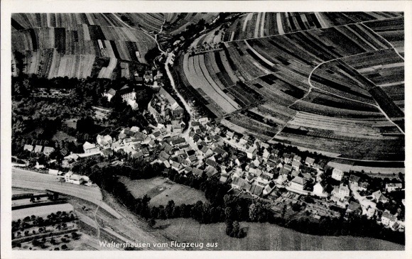 Postcard Waltershausen in Grabfeld Saal an der Saale Bavaria, aerial photograph
