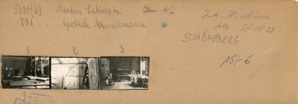 Kontaktabzug Fotos Berlin Schöneberg, Apotheke Grundmann, Martin Luther Str., 3 Fotos ca. 4x2 cm