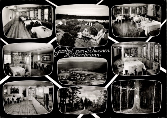 Postcard Kälberbronn Pfalzgrafenweiler in the Black Forest, Gasthof zum Schwanen, interior views, restaurant