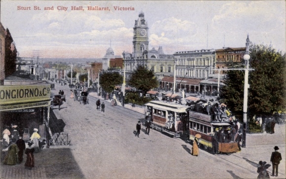 Postcard Ballarat Victoria Australia, Sturt Street, Town Hall