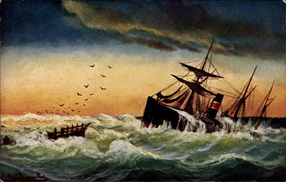 Artist Postcard Stranded on the Barre, Steamer