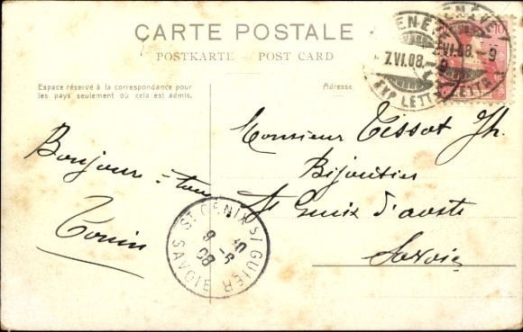 Postcard Geneva, Hôtel des Postes, Rue du Mont Blanc, tram