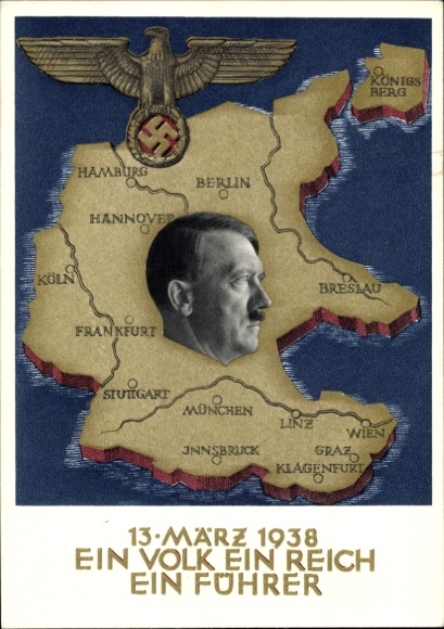 Postal stationery Postcard Klein, One People, One Reich, One Führer, Anschluss of Austria 1938, Greater Germany