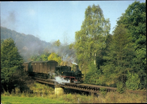 Postcard Streckewalde Großrückerswalde in the Ore Mountains, narrow-gauge railway in Wolkenstein Jöhstadt, locomotive 99 1585 1