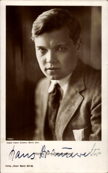 Postcard actor Hans Brausewetter, portrait, Ross Verlag 1424/1, autograph