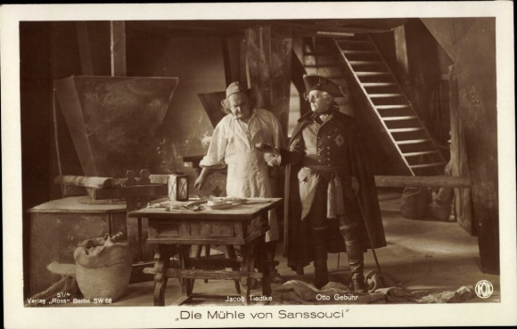 Postcard actors Otto Gebühren and Jacob Tiedtke, The Mill of Sanssouci, Ross Verlag 51 4