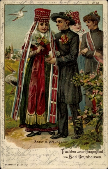Postcard Bad Pyrmont in Lower Saxony, Schaumburg Lippe national costume, bridal couple