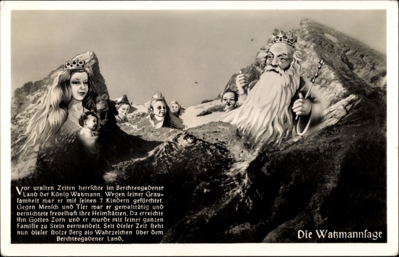 Postcard The Watzmann legend, mountain faces, King Watzmann with family
