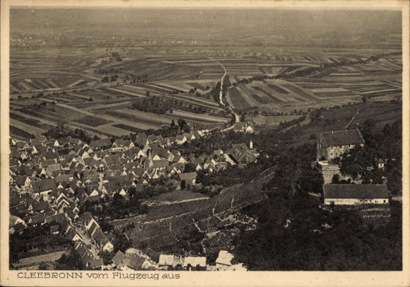 Postcard Cleebronn in Württemberg, aerial view of fields in the background