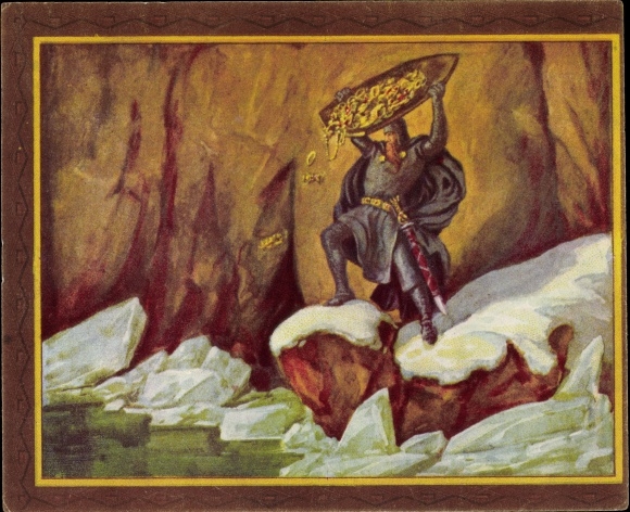 Collection picture The Nibelungen song, IV. Frieze, How Kriemhilde came to the Huns, Hagen sinks the hoard