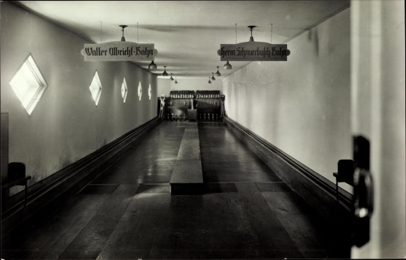 Postcard Schwarzenberg Erzgebirge, Keglerheim Cafe Barthel, bowling alleys, Walter Ulbricht Bahn