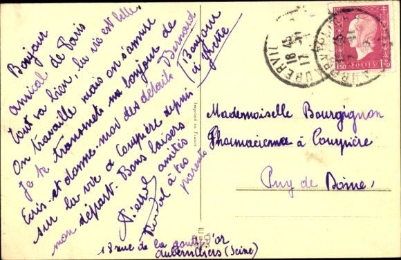 Artist Postcard Bouret, A young girl sells medicine to two boys. There are many on the table...