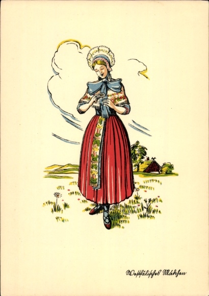 Artist Postcard Westphalian Girl, Dress, Daisy