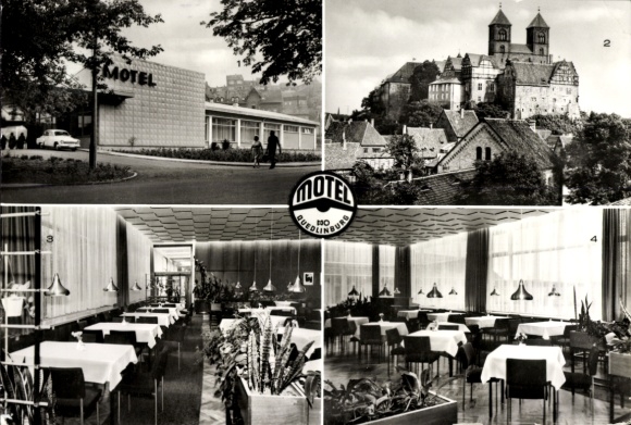 Postcard Quedlinburg in the Harz, castle and cathedral, motel, exterior view and interior views
