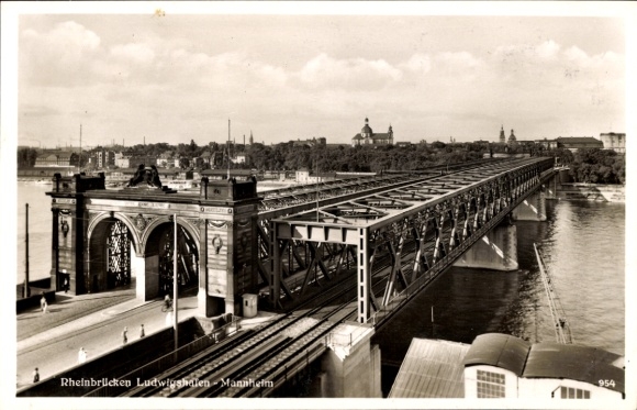 Postcard Ludwigshafen am Rhein, Rhine Bridge, Ludwigshafen-Mannheim