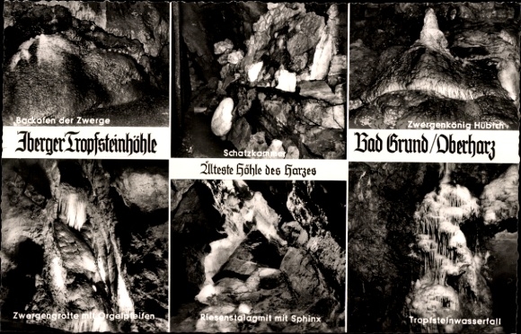Postcard Bad Grund Oberharz, stalactite cave, treasure chamber, oven of the dwarves