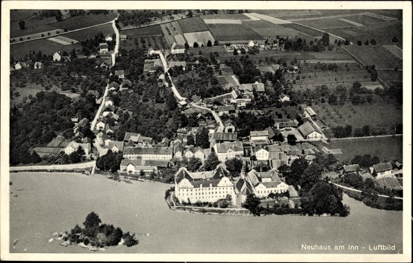 Postcard Neuhaus am Inn in Lower Bavaria, aerial photo of the place