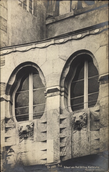 Art Nouveau PC Karlsruhe in Baden Württemberg, building, detailed view, architect Hermann Billing