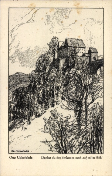 Kunstenaar Ak Ubbelohde, Otto, Denk je nog steeds aan het kasteel op de stille heuvel, Joseph von Eichendorff
