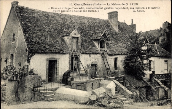 Postcard Gargilesse Indre, house by G. Sand, rural setting, simple house structure