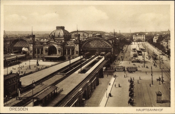Postcard Dresden Altstadt Seevorstadt, main station, tram