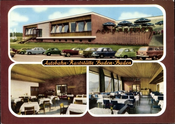 Postcard Baden Baden am Schwarzwald, Autobahn rest stop, interior view