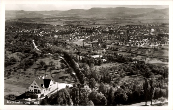 Postcard Kirchheim unter Teck Württemberg, aerial view of Kirchheim, Haus Hohen-Reisach, beautiful landscape