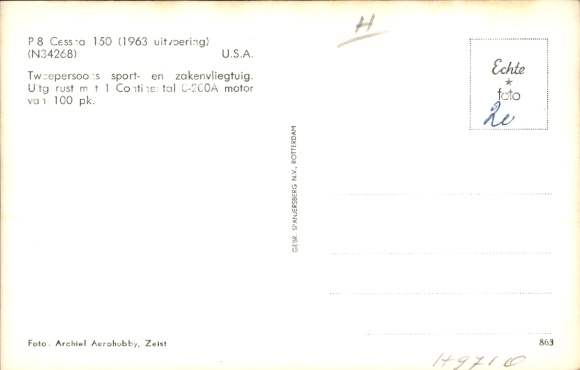 Postcard sports aircraft P 8 Cessna 150, version 1963, N34268