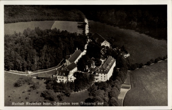 Postcard Krumbach in Swabia, Krumbad, aerial view of the spa, rural surroundings, architecture
