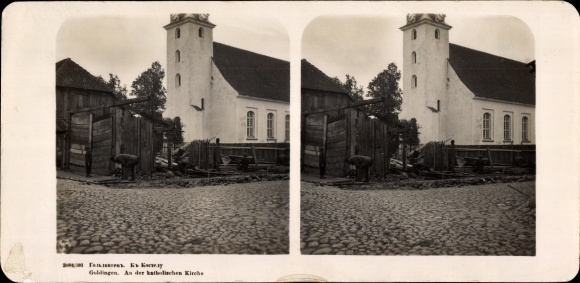 Stereo photo Kuldiga Goldingen Latvia, Catholic Church