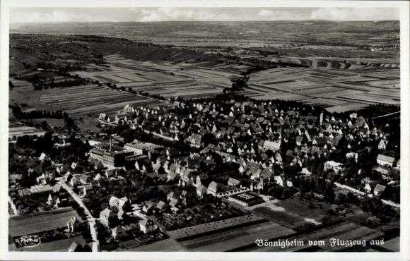 Postcard Bönnigheim in Württemberg, aerial view of fields, houses, city view
