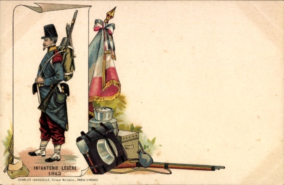 Chromo-Litho French Soldier, Light Infantry 1842, Equipment