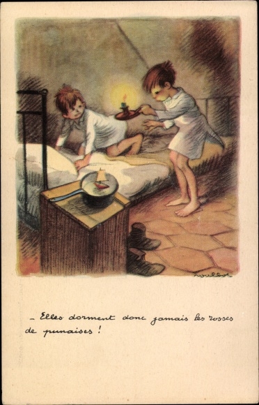 Artist Postcard Poulbot, Francisque, You therefore never sleep, from bedbugs