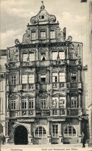 Postcard Heidelberg am Neckar, Hotel and Restaurant zum Ritter, facade, lettering
