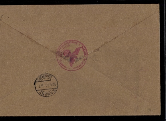 Michel 524 on express courier service letter, express fee only, sender Gestapo 16.04.1940