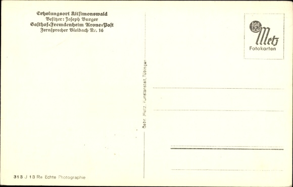 Postcard Altsimonswald Simonswald in the Black Forest, Gasthof Fremdenheim Krone Post