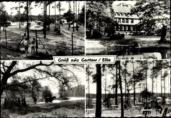 Ak Gartow in Niedersachsen, Campingplatz, Ausritt, Wasserpartie