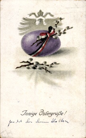 Ak Frohe Ostern, Osterei, Weidenkätzchen, Adler, 1. WK