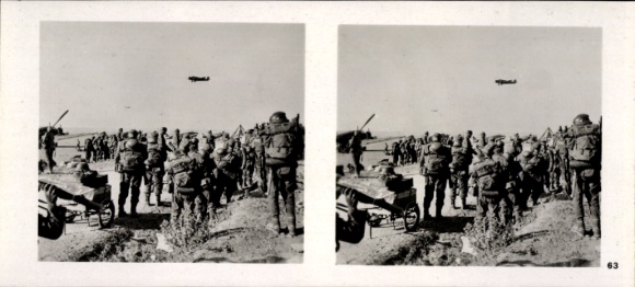 Stereo spatial image photo flying and winning No. 63, mountain troops on Crete