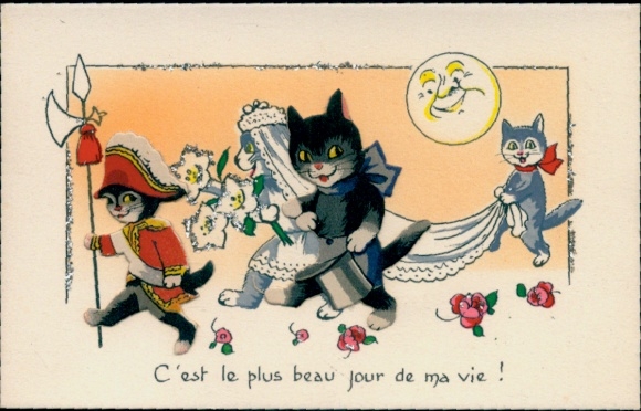 Postcard C'est le plus beau Jour de ma vie, cats