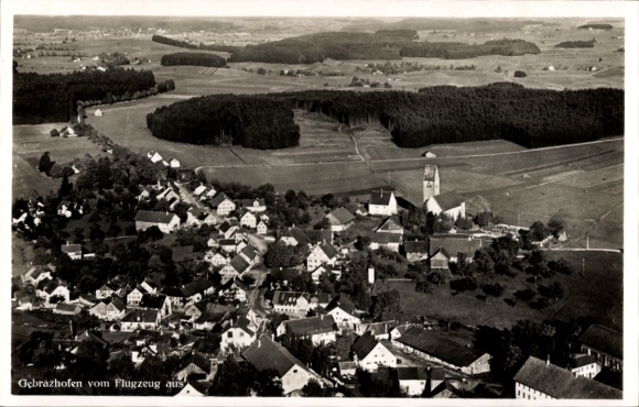 Postcard Gebrazhofen Leutkirch im Allgäu Württemberg, aerial photograph