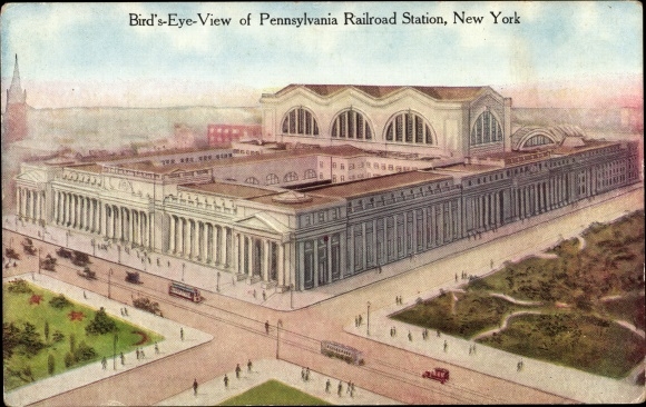 Postcard New York City USA, Bird&#39;s Eye View of Pennsylvania Railroad Station