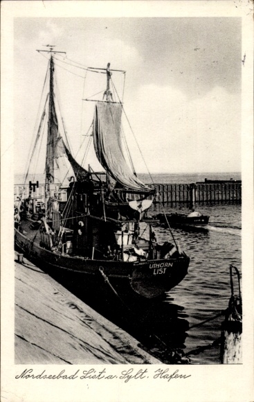 Ak Noordzeeresort List op Sylt, haven, zeilschip Uthorn List