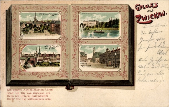 Buch Litho Zwickau in Sachsen, Albertplatz, Schwanenschloss, Marktplatz, Album